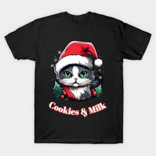 Cookies & Milk - Christmas Cat - Winter Holiday T-Shirt